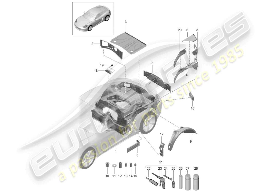 porsche 2024 (718 cayman) rear end part diagram