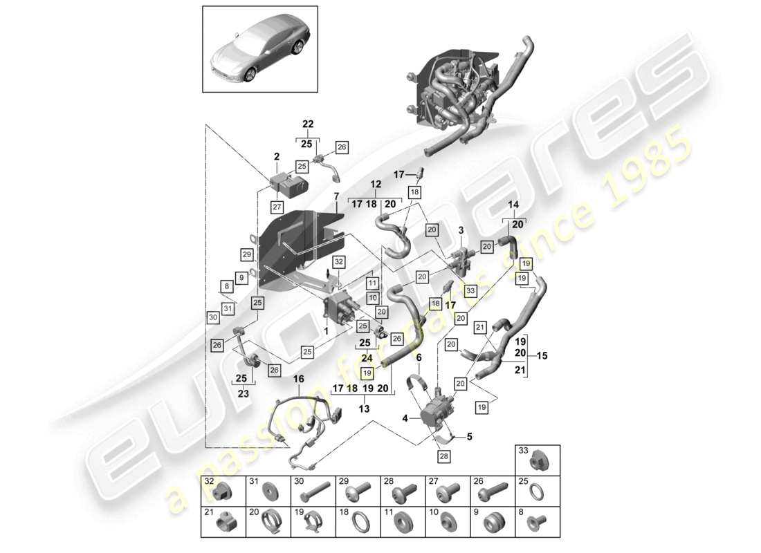 porsche 2021 (panamera 971-1) evaporator hybrid battery coolant cooling system part diagram