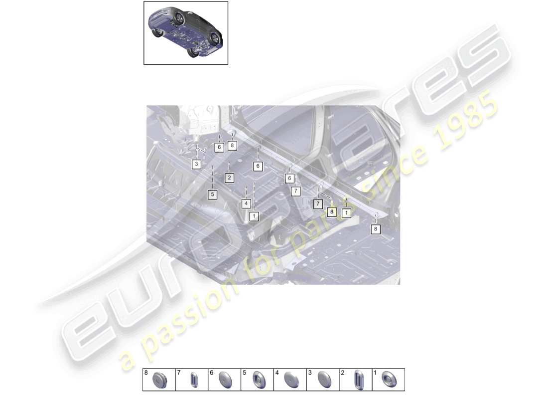 porsche 2023 (cayenne e3 pa) bungs front underbody right part diagram