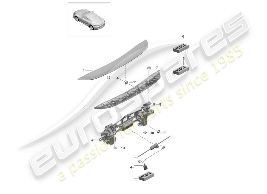 porsche 2025 (718 cayman) rear spoiler part diagram
