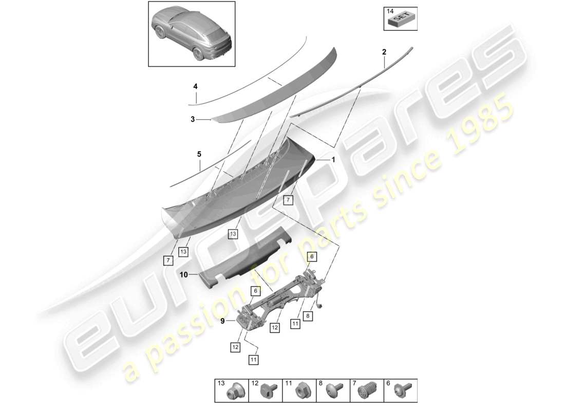 porsche 2023 (cayenne e3 9ya/9yb) rear spoiler coupe parts diagram