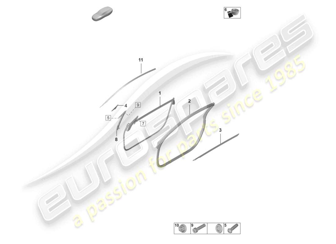porsche 2024 (992-2 gt3/rs/st) door seal moldings part diagram
