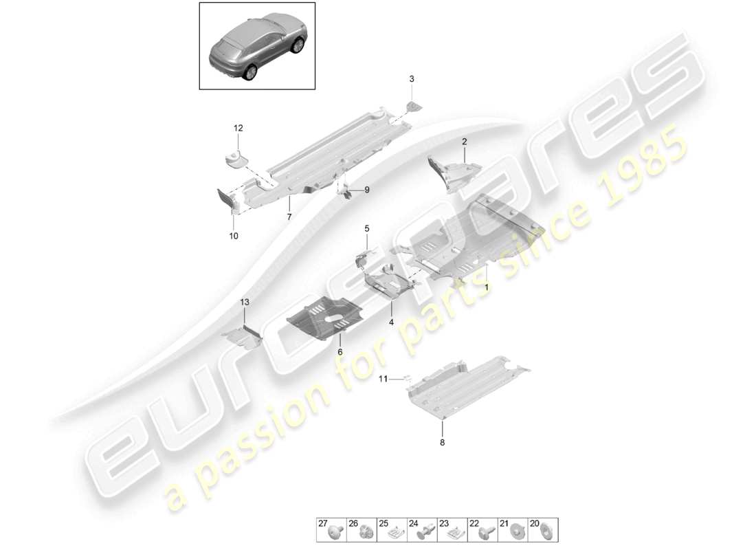 porsche 2021 (macan) underbody trim part diagram