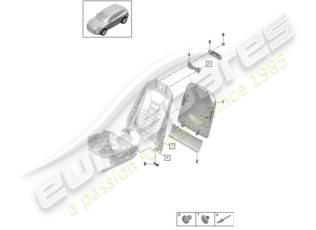 porsche 2021 (macan) backrest shell sundry accessories standard seat comfort seat sports seat part diagram