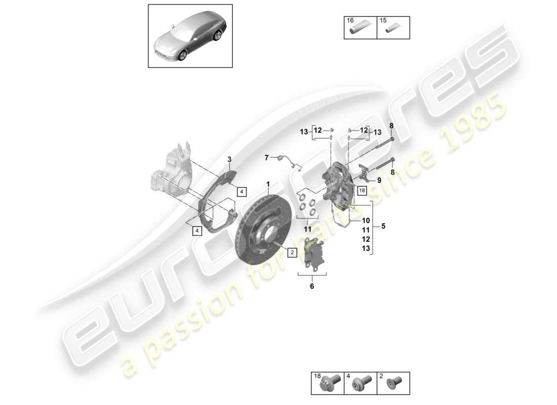 porsche 2021 (panamera 971-1) disc brake pccb rear axle part diagram
