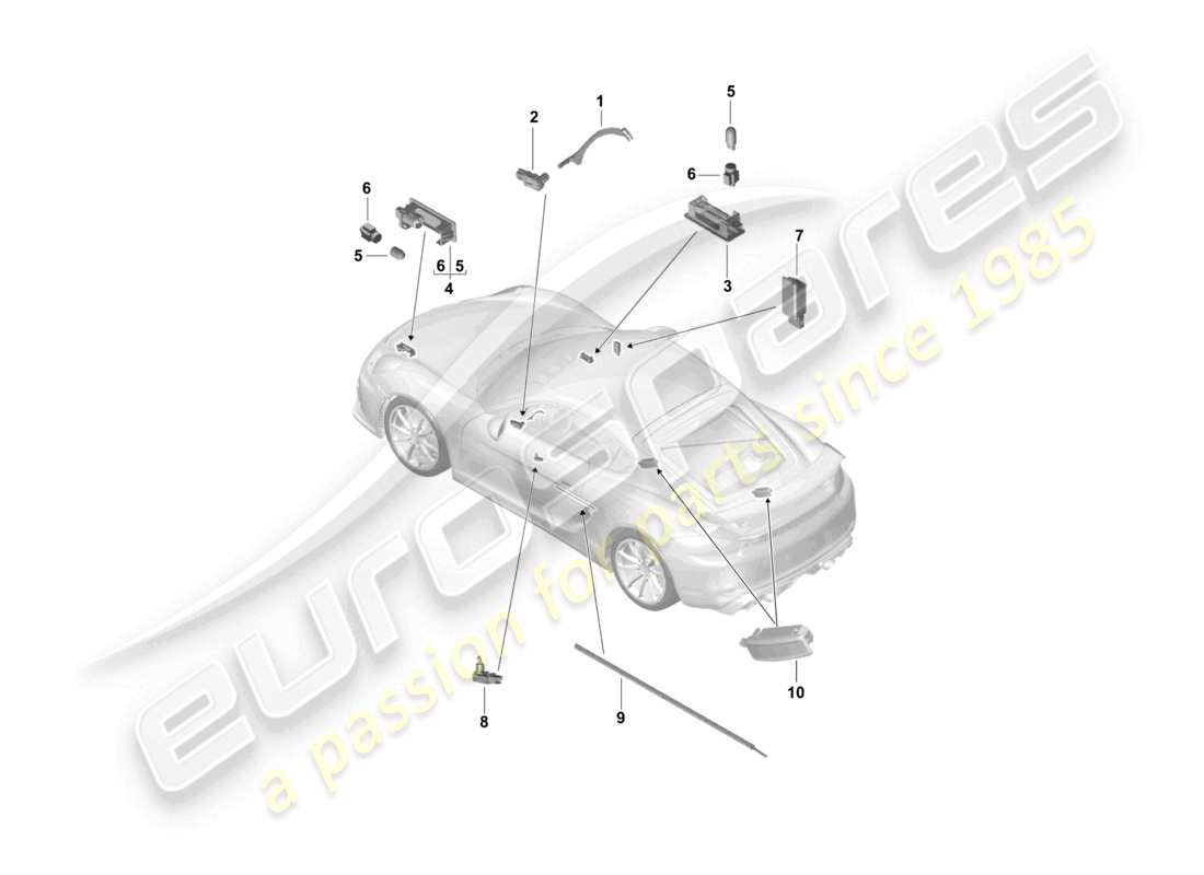 porsche 2026 (718 cayman gt4) interior light door warning light fussraumleuchte luggage compartment lamp glove box light light exterior mirror part diagram