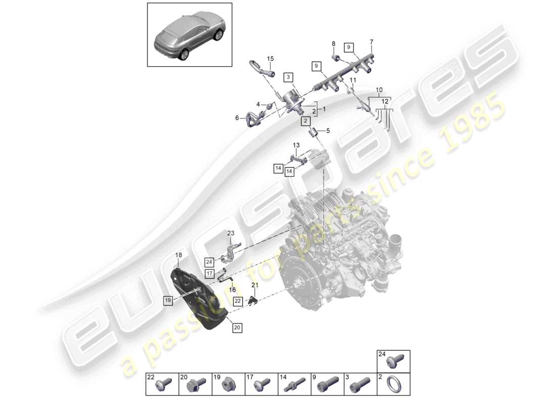 porsche 2021 (macan) fuel collection pipe high-pressure injector high pressure pump part diagram