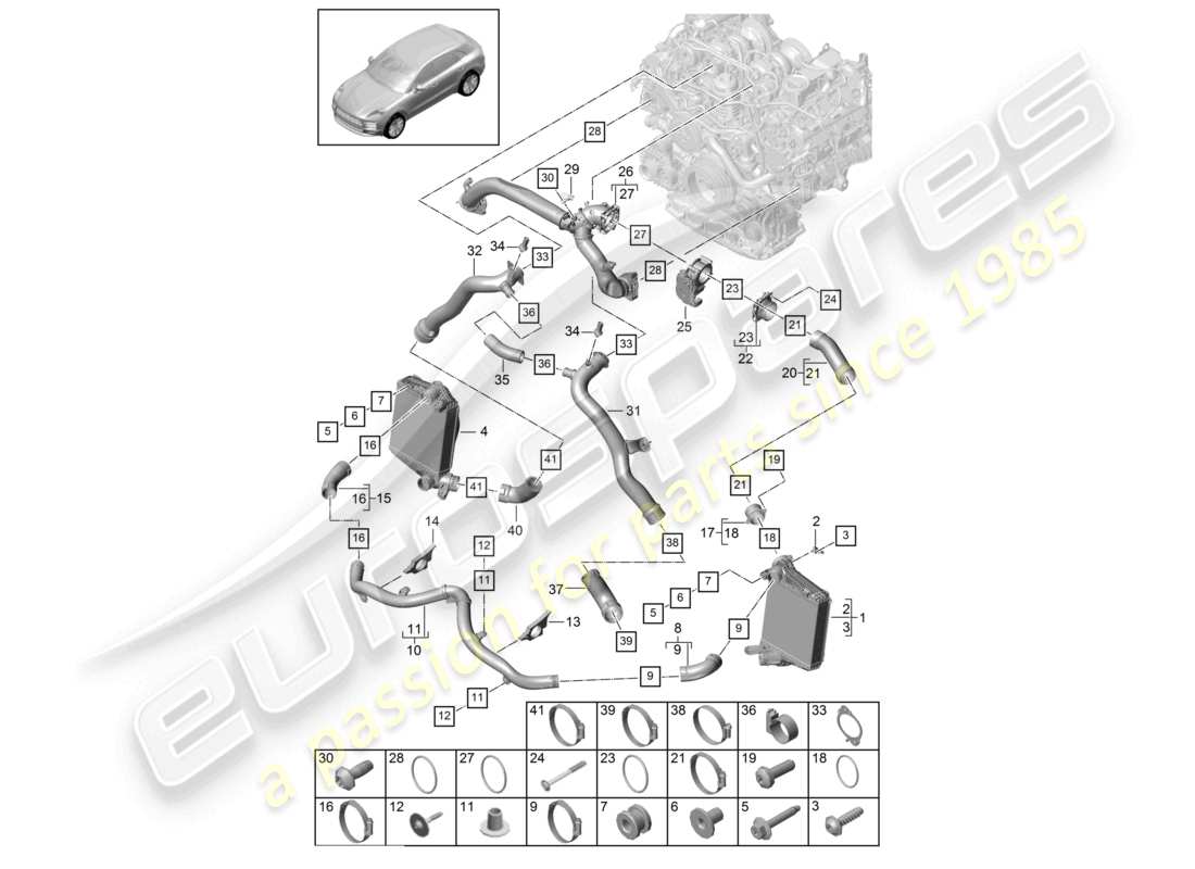 porsche 2021 (macan) charge air cooler pressure pipe throttle valve adapter part diagram