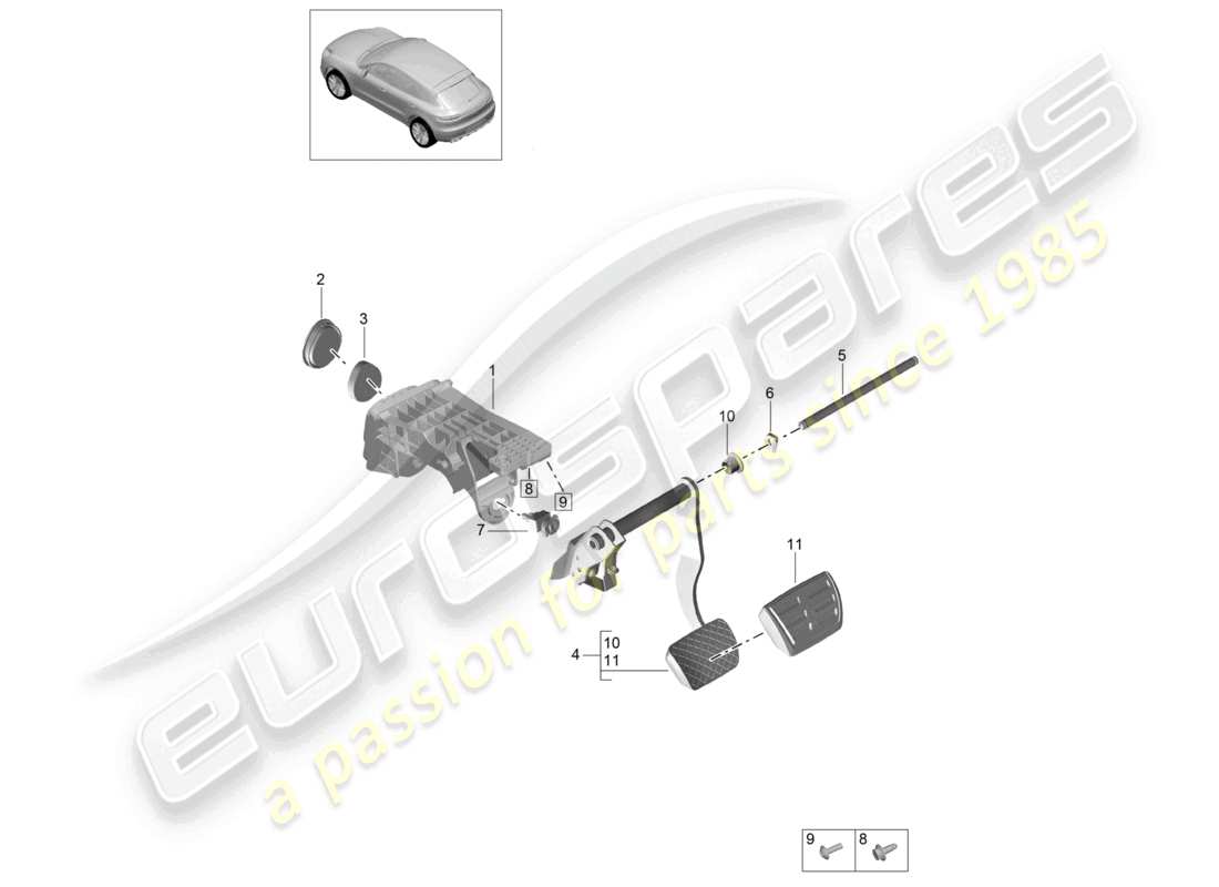 porsche 2021 (macan) brake pedal pr-l0r part diagram