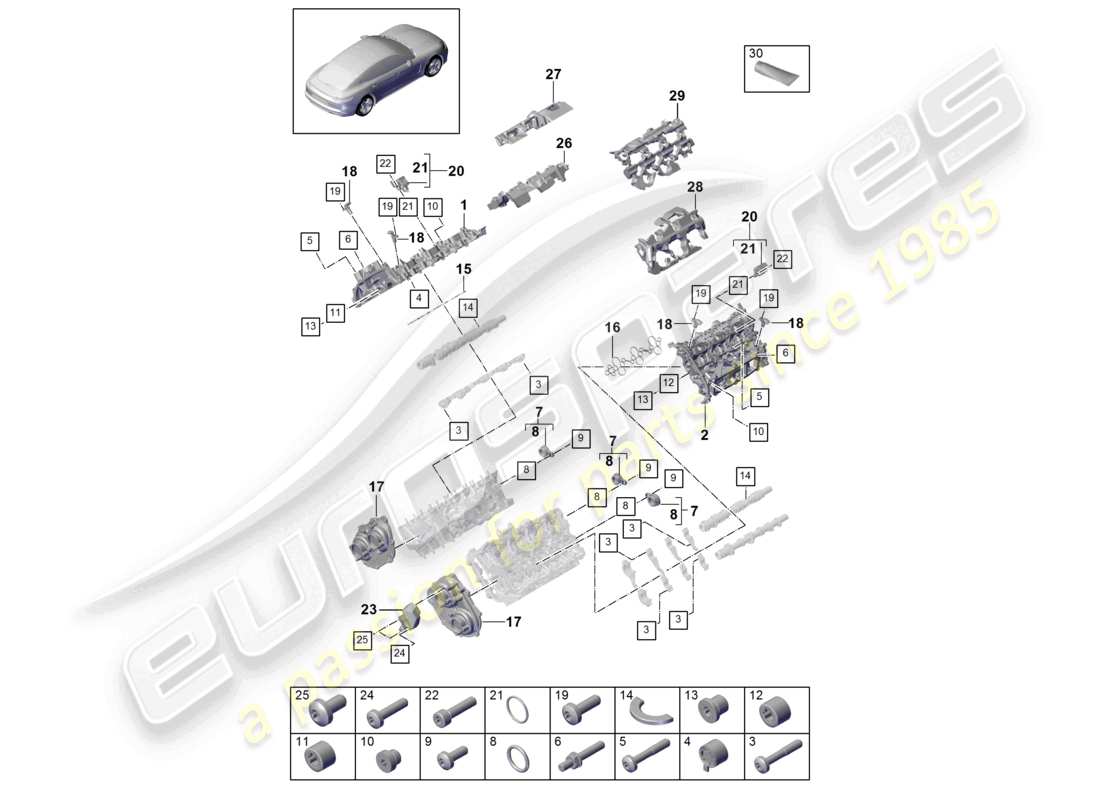 porsche 2021 (panamera 971-1) cylinder head cover noise insulation individual parts part diagram