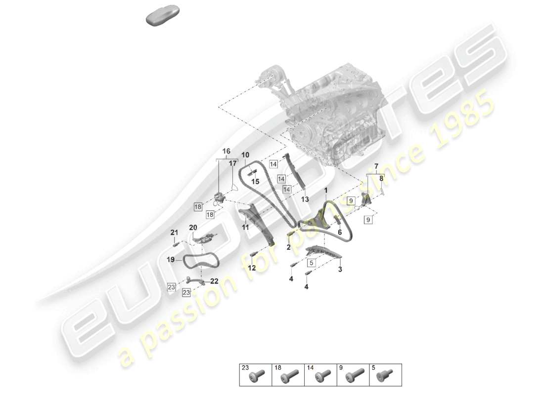 porsche 2025 (panamera 976) timing chain slide rail chain tensioner part diagram