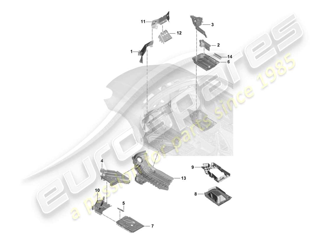 porsche 2023 (cayenne e3 pa) floor plates front part diagram