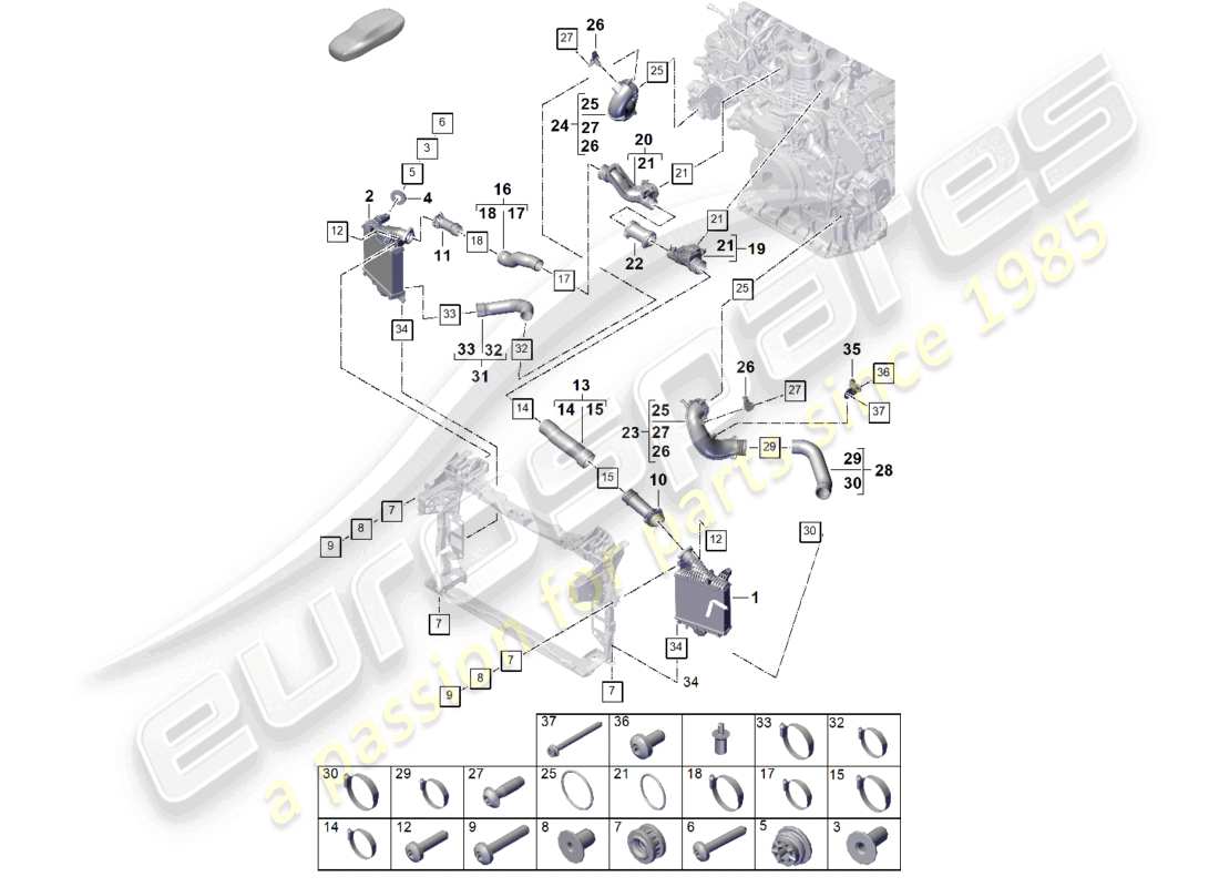 porsche 2023 (cayenne e3 pa) charge air cooler pressure pipe part diagram