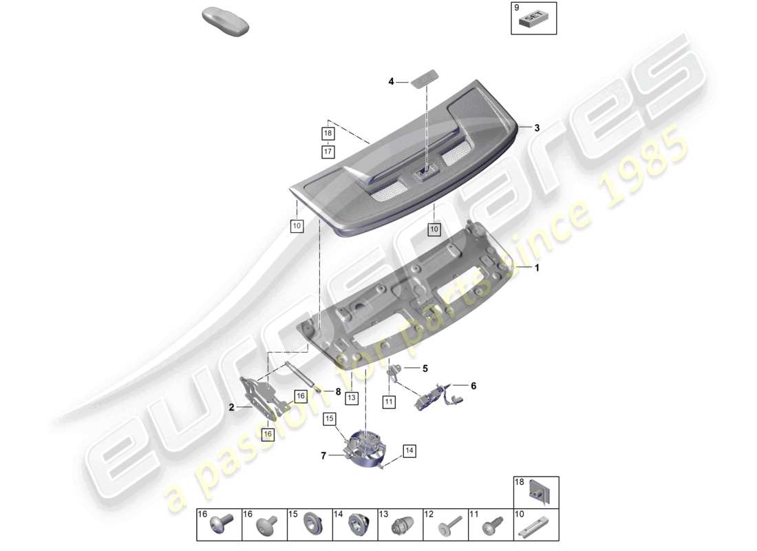 porsche 2023 (992-1 gt3/rs/st) tailgate/boot lid parts diagram