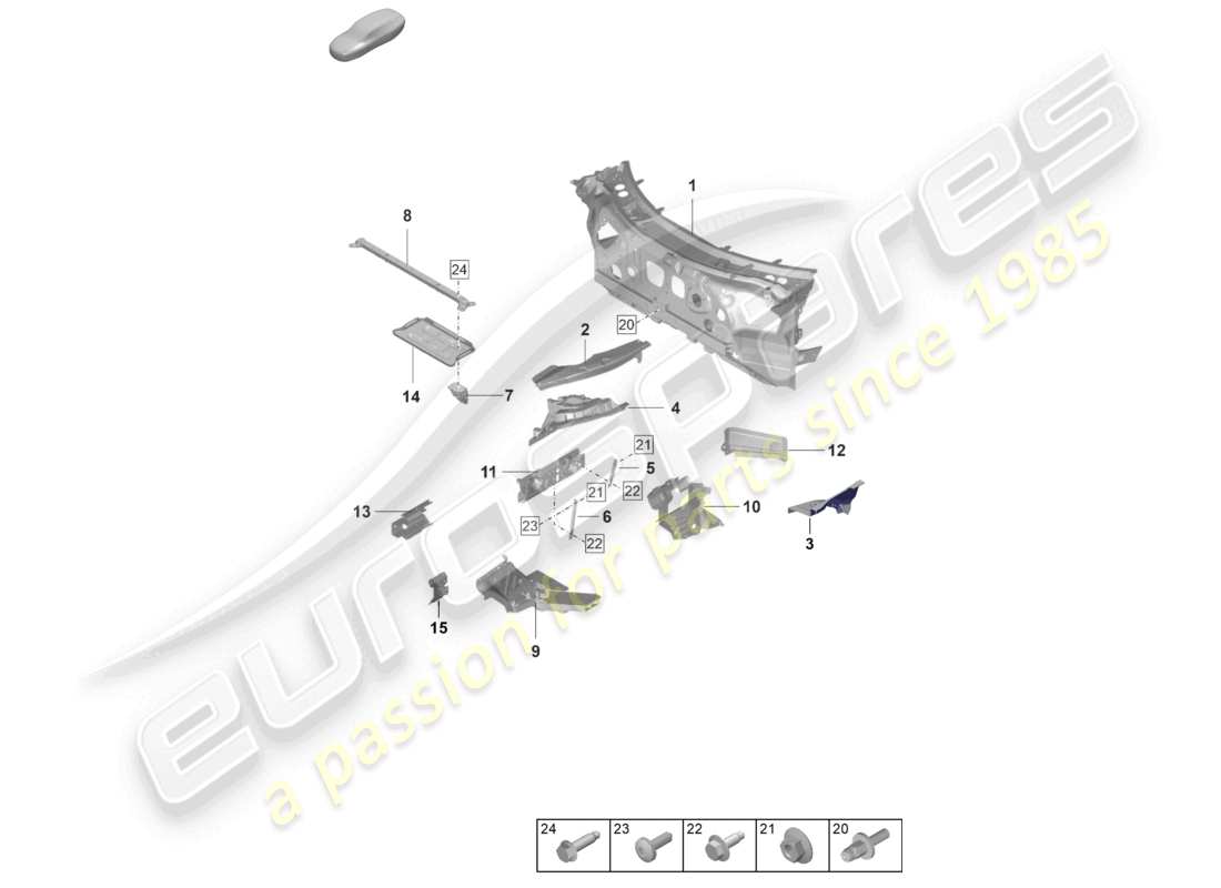 porsche 2024 (992-2 gt3/rs/st) front end firewall individual parts part diagram