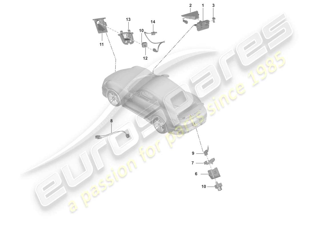 porsche 2026 (992-2 turbo / s) front camera for driver assistance programs reversing camera real top view part diagram