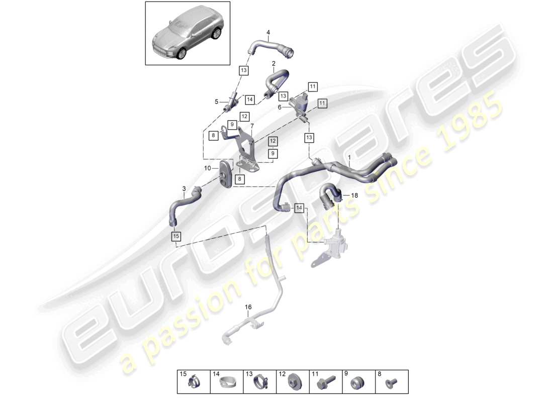 porsche 2021 (macan) heater v6 turbo water box lhd part diagram