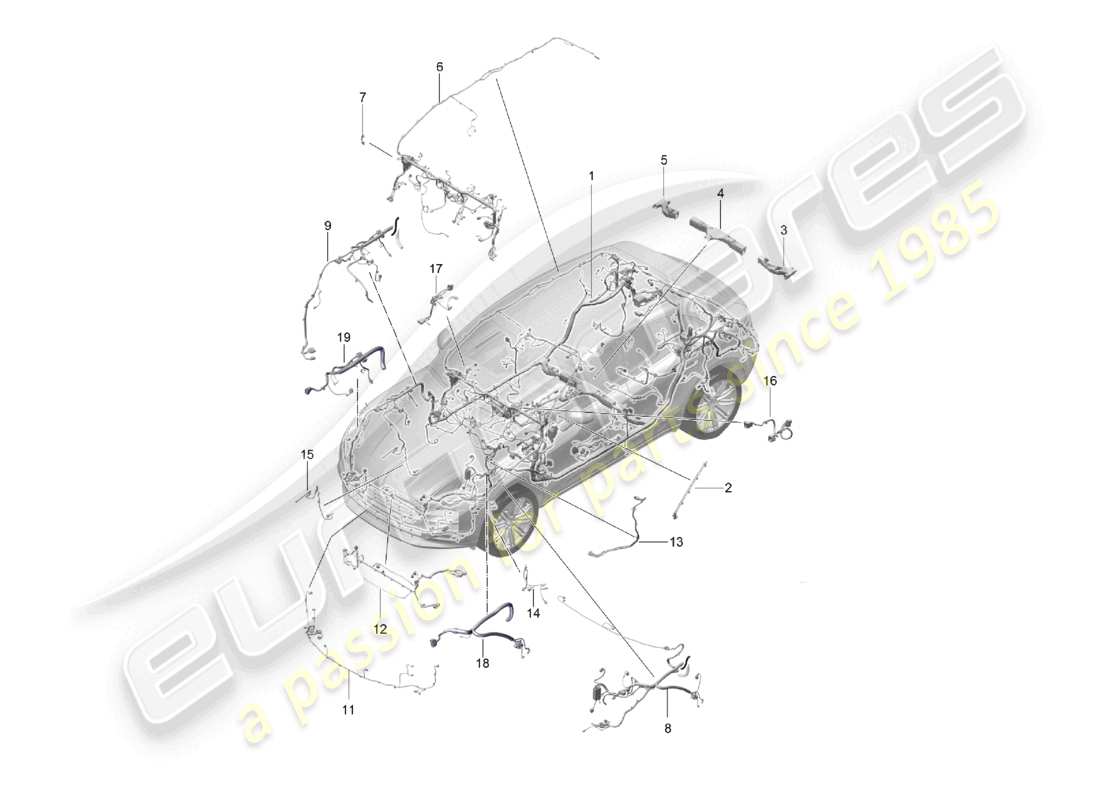porsche 2021 (macan) wire set passenger compartment bumper front end anti-locking brake syst. -abs- brake pad wear display front axle part diagram