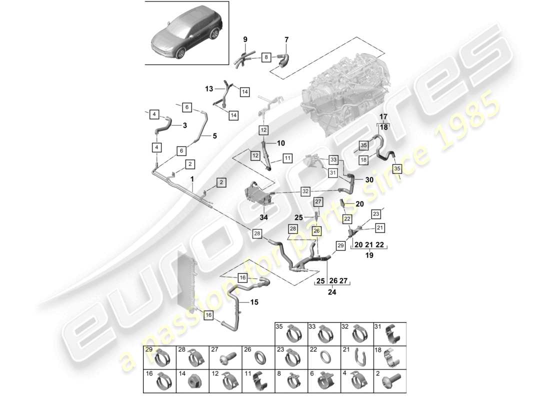 VIEW PARTS DIAGRAMS FROM THE PORSCHE CAYENNE PARTS CATALOGUE a part diagram from the porsche cayenne parts catalogue