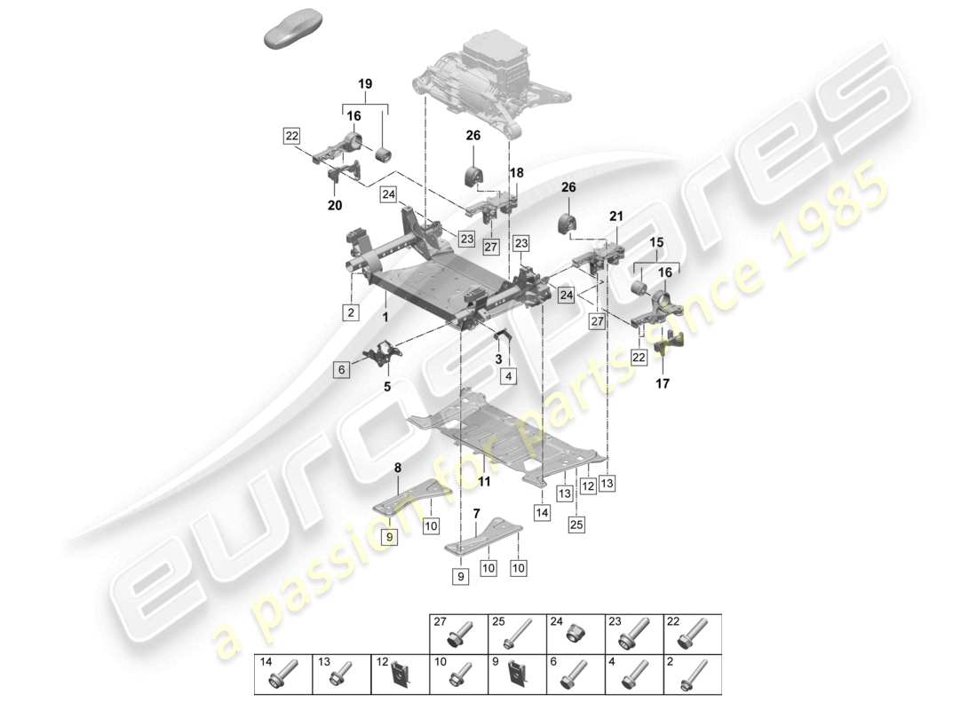 porsche 2026 (taycan 9j1-2) cross member support frame parts diagram