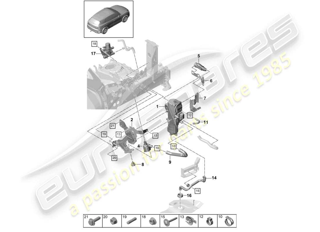 porsche 2021 (cayenne e3 9ya/9yb) auxiliary heater parts diagram