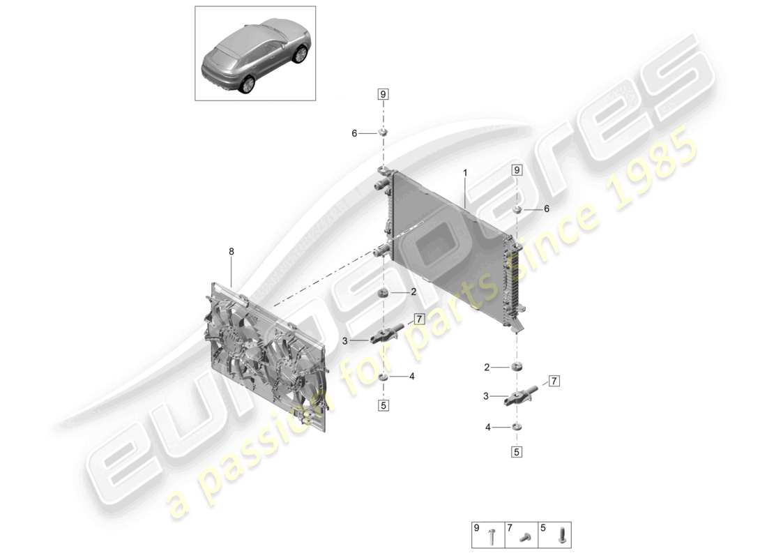 porsche 2021 (macan) coolant cooling system cooler for coolant part diagram