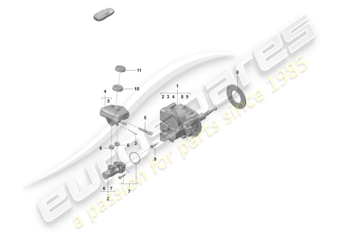 porsche 2023 (panamera 971-2) brake servo with hybrid brake master cylinder and brake fluid reservoir part diagram