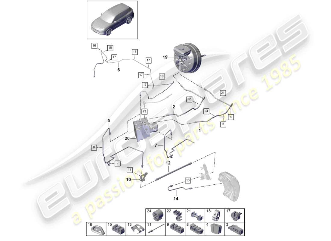 porsche 2023 (cayenne e3 9ya/9yb) brake line front end part diagram
