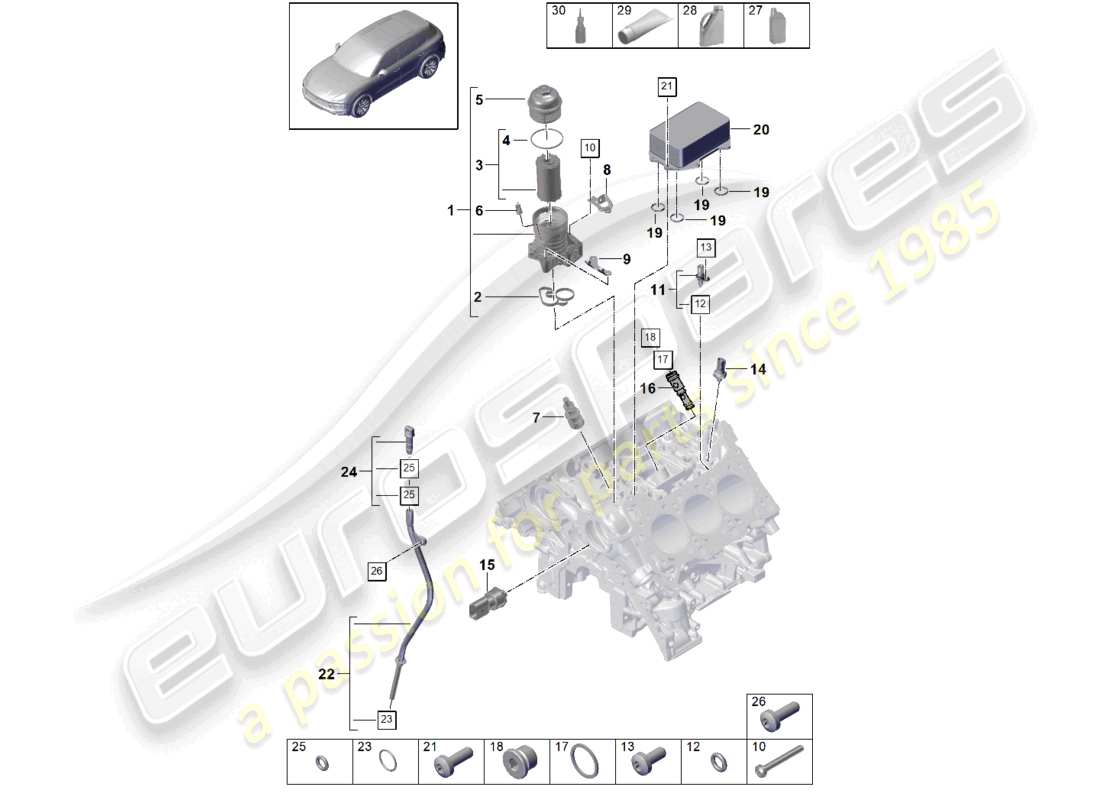 porsche 2023 (cayenne e3 9ya/9yb) oil filter console oil cooler part diagram