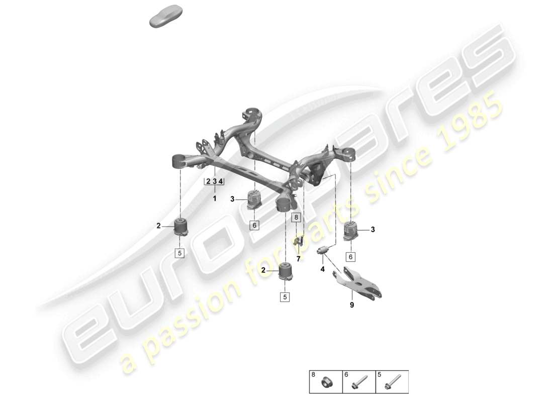 porsche 2026 (macan-e) suspension sub-frame rear axle part diagram