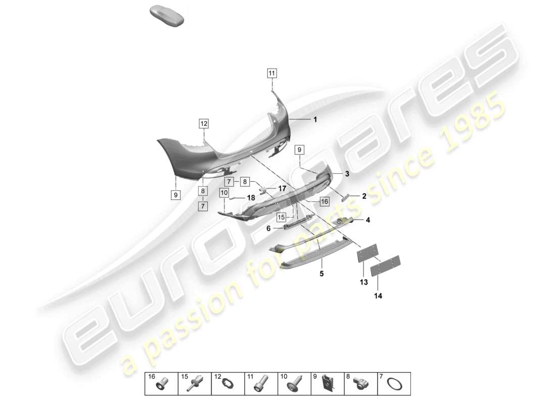 porsche 2025 (taycan 9j1-2) bumper rear sport design package parts diagram