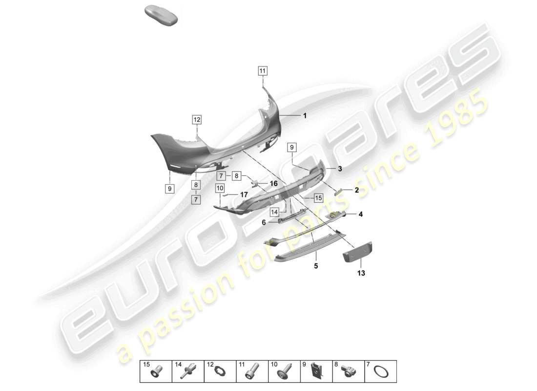 porsche 2025 (taycan 9j1-2) bumper rear sport design package part diagram