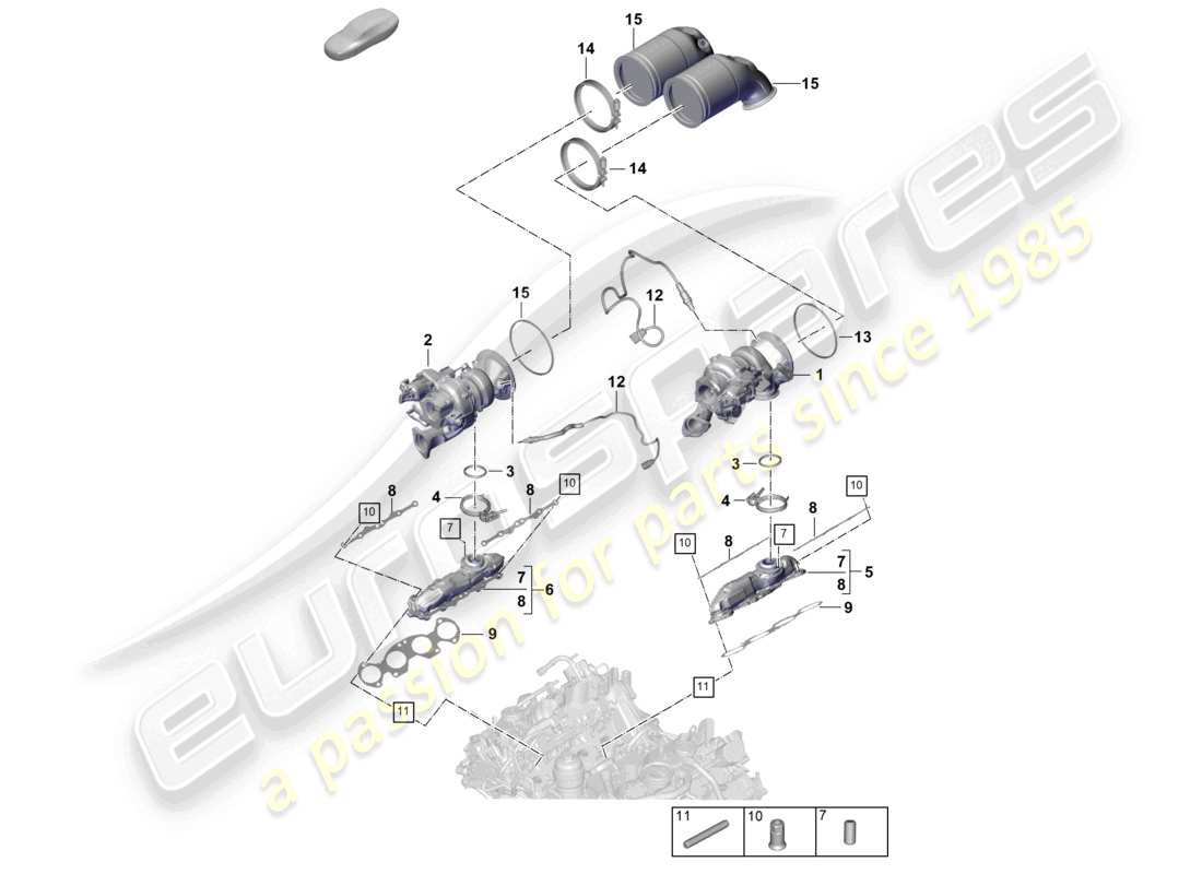 porsche 2024 (panamera 976) exhaust gas turbocharger exhaust manifolds lambda probe part diagram