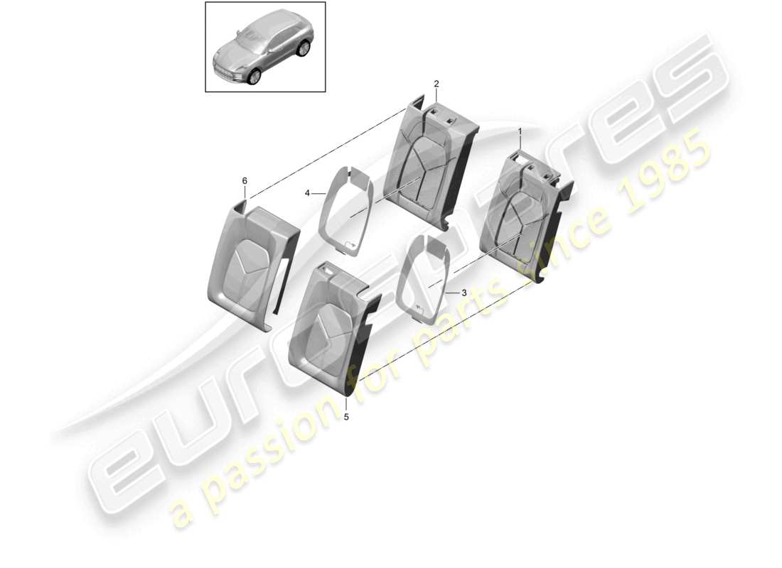 porsche 2021 (macan) foam part backrest covers standard seat comfort seat part diagram