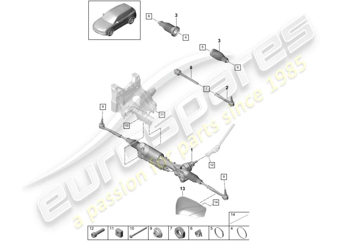porsche 2023 (cayenne e3 9ya/9yb) steering gear accessories parts diagram