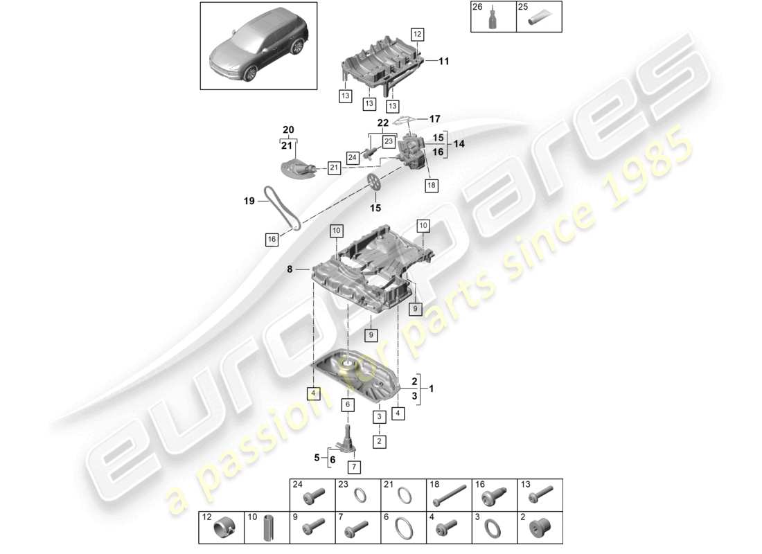 porsche 2022 (cayenne e3 9ya/9yb) oil-conducting housing oil pump oil sump part diagram