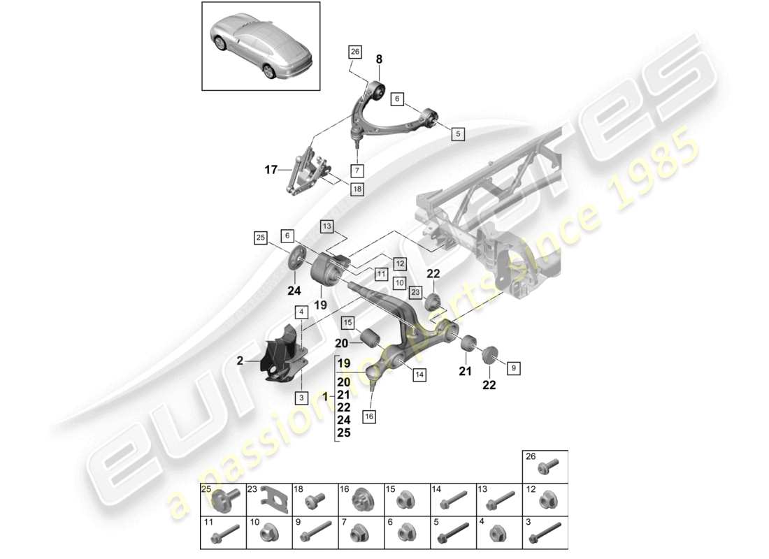 porsche 2021 (panamera 971-1) wishbone front axle parts diagram