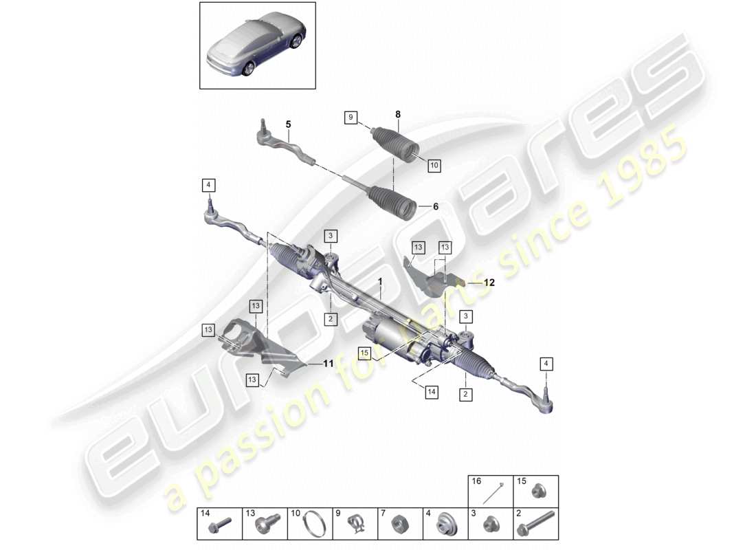 porsche 2021 (panamera 971-1) steering gear front axle parts diagram