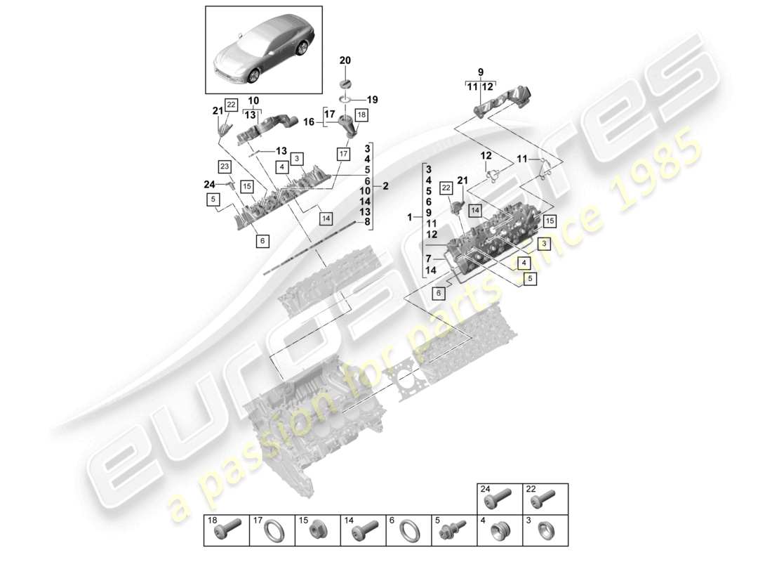 porsche 2021 (panamera 971-1) valve cover individual parts parts diagram