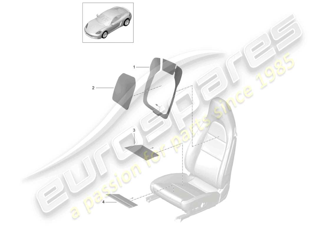 porsche 2022 (718 cayman) heater element backrest bolster heater elem. backrest heater element seat and seat side heater element part diagram