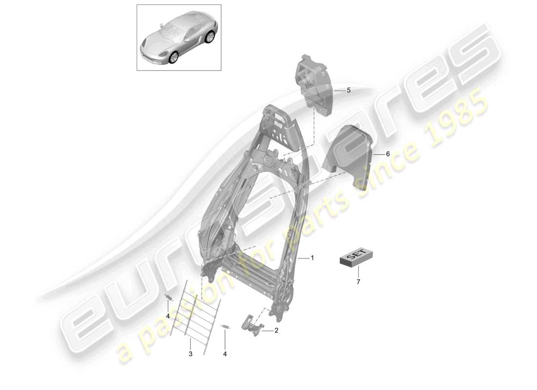 porsche 2021 (718 cayman) backrest frame sports seat plus accessories part diagram