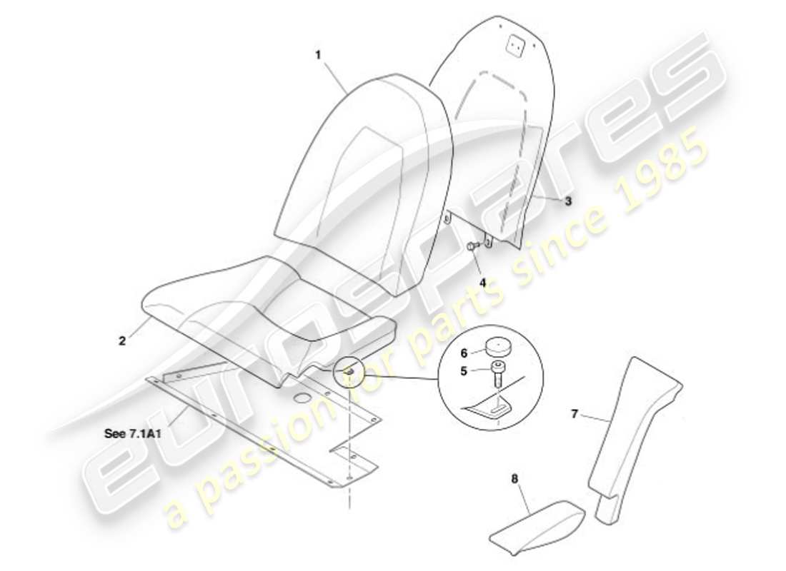 aston martin vanquish (2001) rear seats part diagram