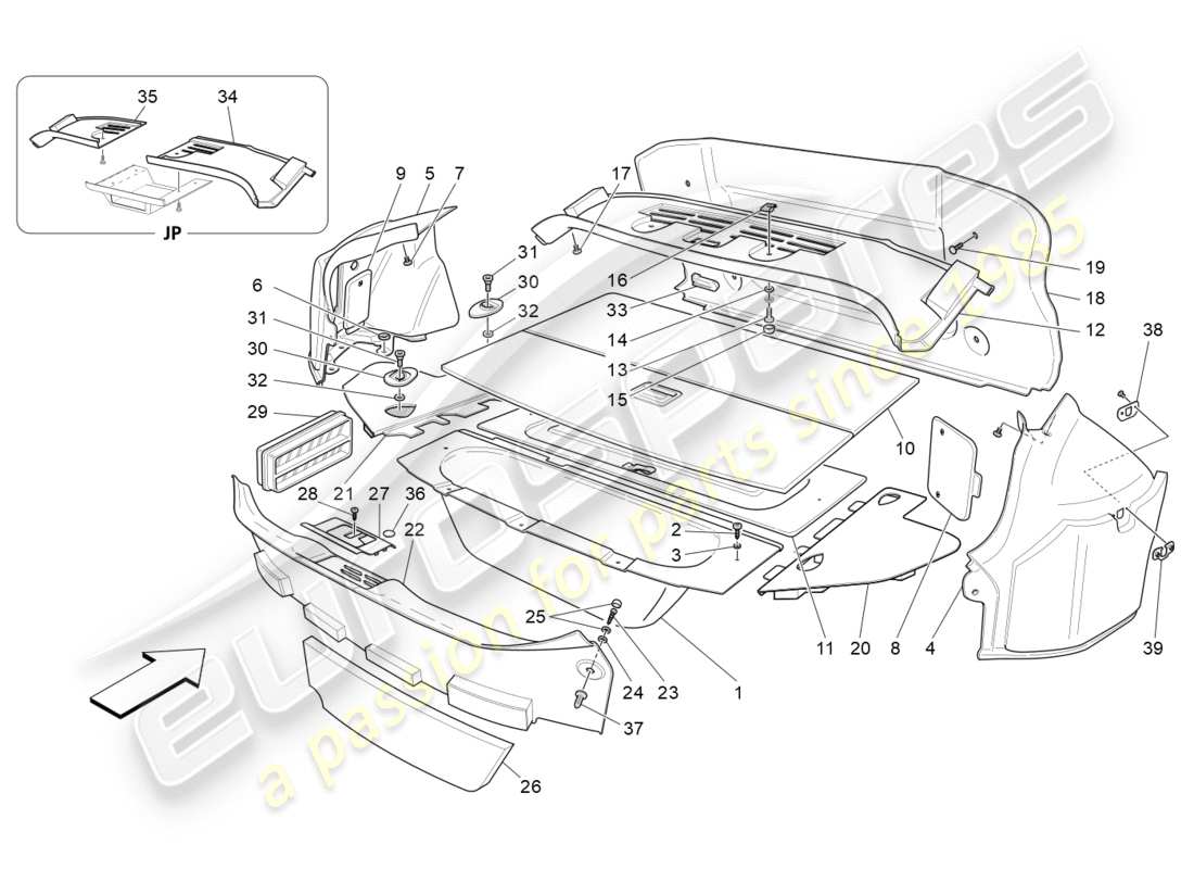 maserati granturismo s (2018) luggage compartment mats part diagram