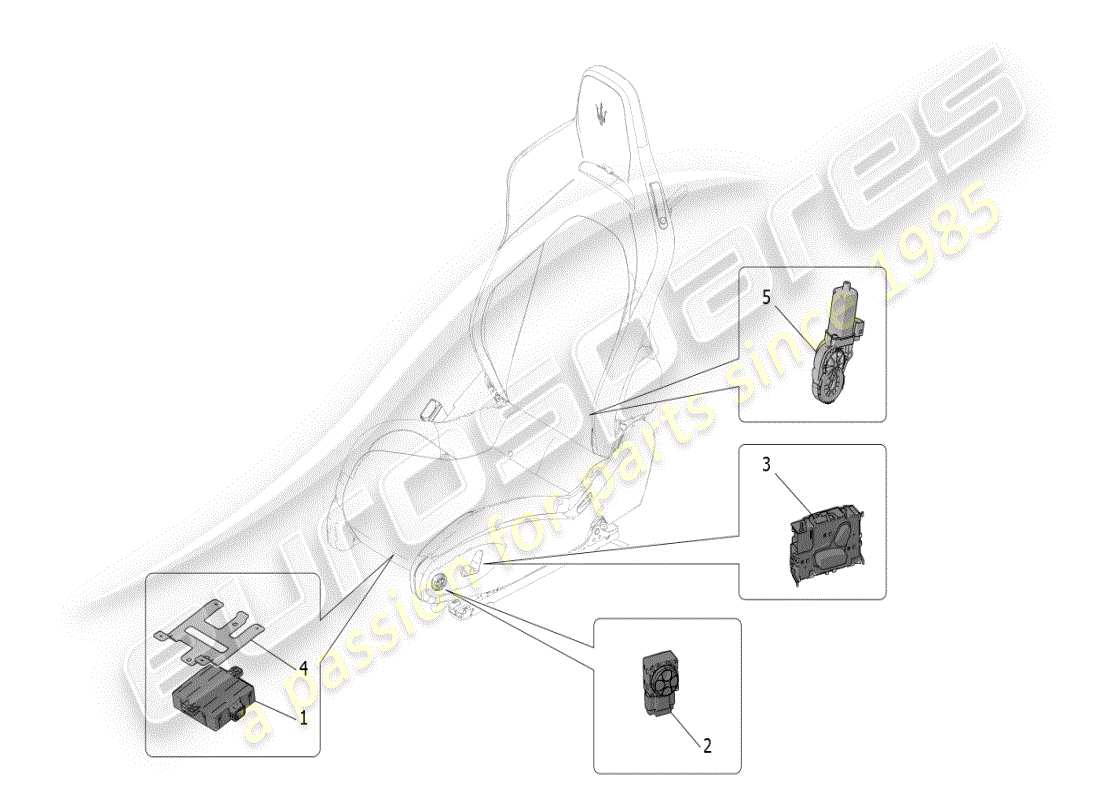 maserati mc20 (2024) seats: mechanics and electronics parts diagram