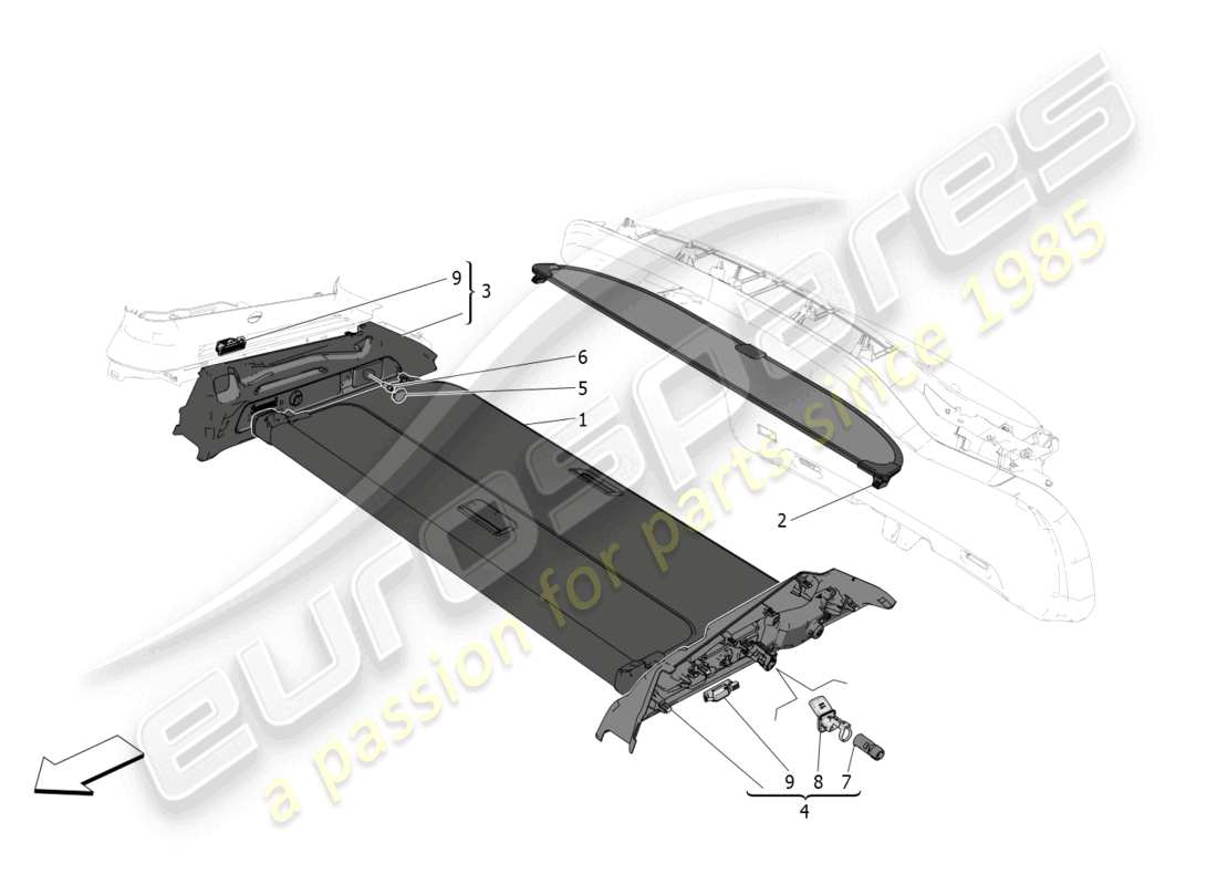 maserati grecale trofeo (2023) rear parcel shelf parts diagram