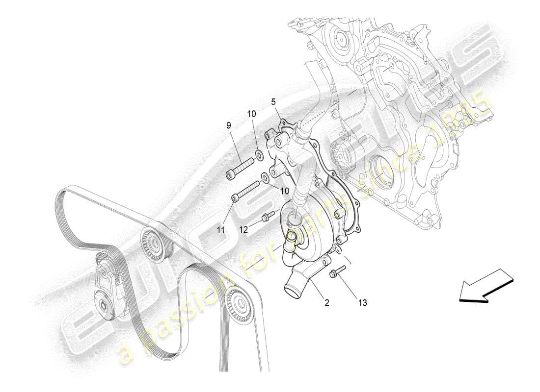 maserati ghibli (2020) cooling system: water pump parts diagram