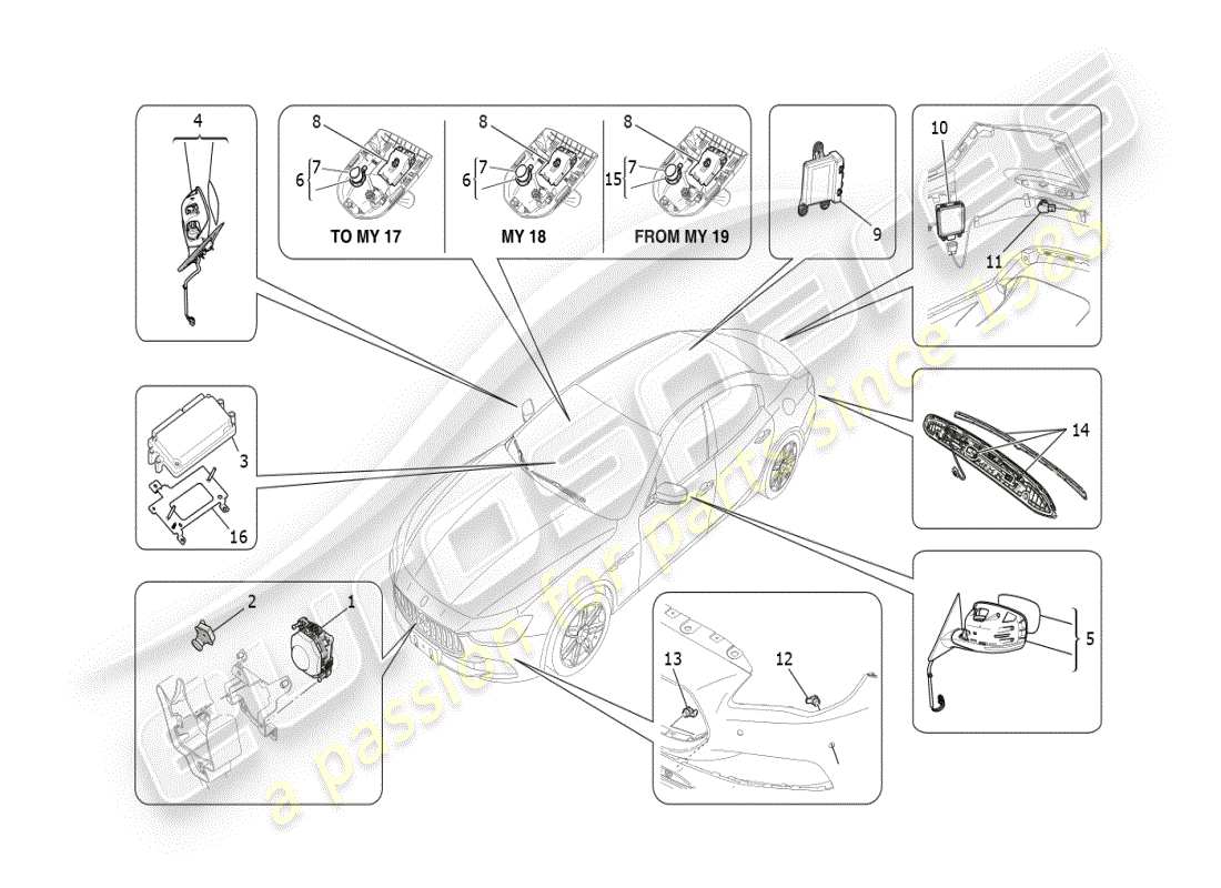 maserati ghibli (2019) drive assistance system part diagram
