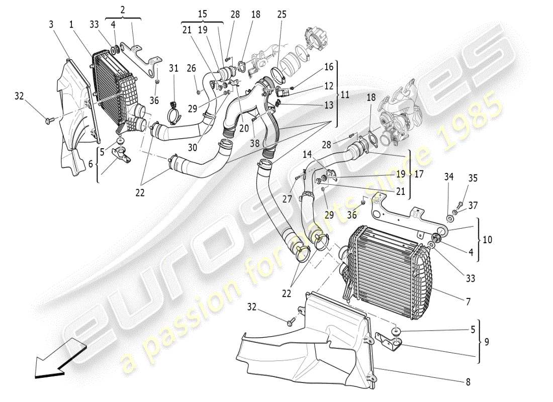 maserati ghibli (2019) intercooler system part diagram
