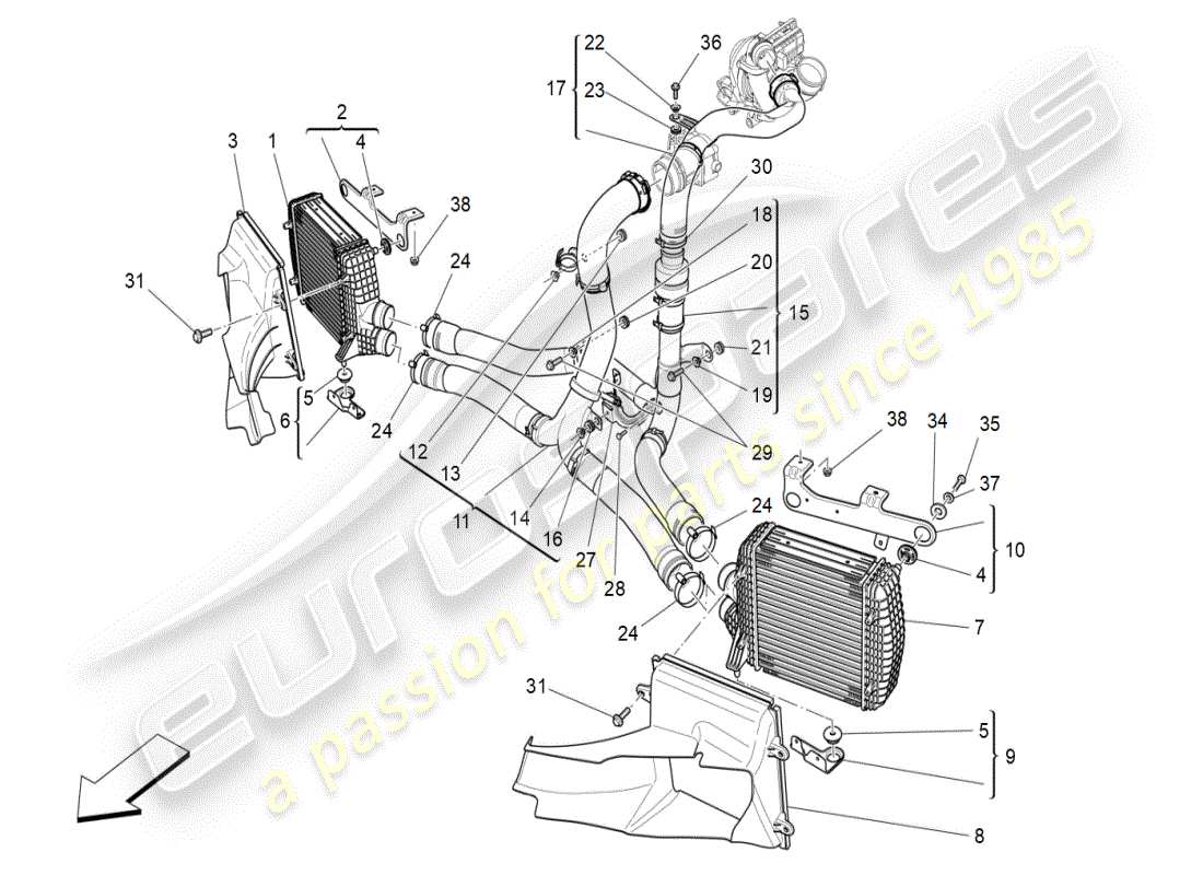 maserati ghibli (2019) intercooler system part diagram