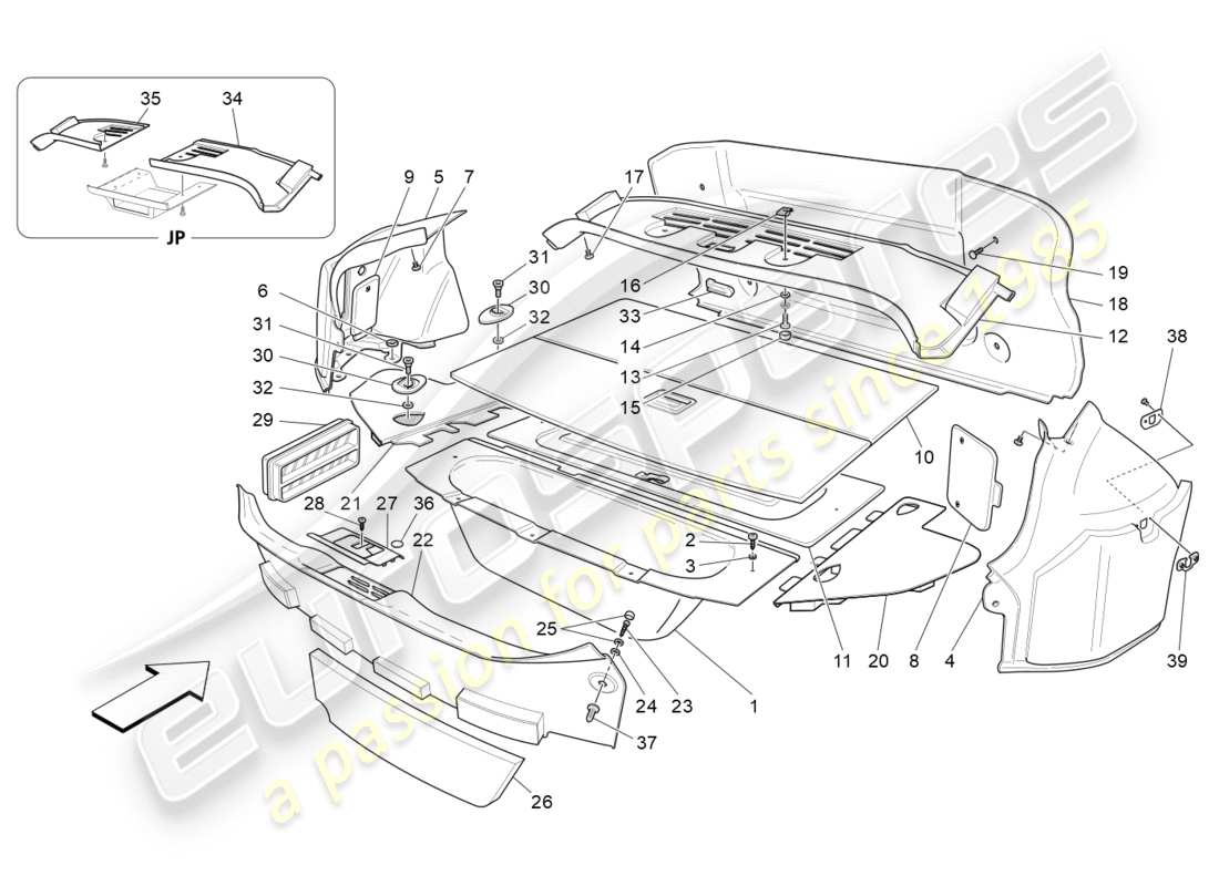 maserati granturismo s (2020) luggage compartment mats parts diagram